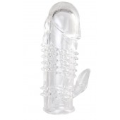Прозрачная гелевая насадка с шипами и клиторальным отростком - 13 см. - Toyfa Basic - в Новошахтинске купить с доставкой