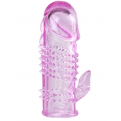 Розовая  гелевая насадка с клиторальным отростком - 13,5 см. - Toyfa Basic - в Новошахтинске купить с доставкой