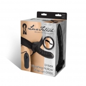 Чёрный полый страпон с вибрацией Unisex Vibrating Hollow Strap-On - 14 см. - Lux Fetish - купить с доставкой в Новошахтинске