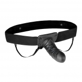 Чёрный полый страпон с вибрацией Unisex Vibrating Hollow Strap-On - 14 см. - Lux Fetish - купить с доставкой в Новошахтинске