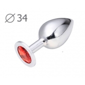 Коническая серебристая анальная втулка с красным кристаллом - 8,2 см. - Anal Jewelry Plug - купить с доставкой в Новошахтинске