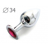 Коническая серебристая анальная втулка с малиновым кристаллом - 8,2 см. - Anal Jewelry Plug - купить с доставкой в Новошахтинске
