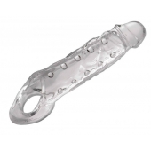 Прозразная закрытая насадка на пенис с поддержкой мошонки Clearly Ample Penis Enhancer - 22 см. - XR Brands - в Новошахтинске купить с доставкой
