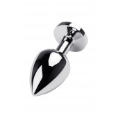 Серебристая коническая анальная пробка с красным кристаллом - 8 см. - ToyFa - купить с доставкой в Новошахтинске