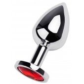 Серебристая коническая анальная пробка с красным кристаллом - 8 см. - ToyFa - купить с доставкой в Новошахтинске