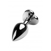 Серебристая коническая анальная пробка с красным кристаллом-сердечком - 7 см. - ToyFa - купить с доставкой в Новошахтинске