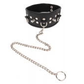 Черный ошейник с шипами и металлическим поводком-цепочкой - Notabu - купить с доставкой в Новошахтинске