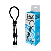 Черное силиконовое эрекционное кольцо-лассо с двумя утяжками - Sex Expert - в Новошахтинске купить с доставкой
