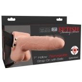 Телесный перезаряжаемый вибрострапон 7  Hollow Rechargeable Strap-on with Balls - 20,3 см. - Pipedream - купить с доставкой в Новошахтинске