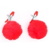 Зажимы для сосков с красным пушком - Notabu - купить с доставкой в Новошахтинске