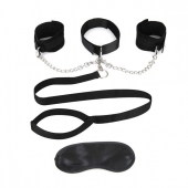 Чёрный ошейник с наручниками и поводком Collar Cuffs   Leash Set - Lux Fetish - купить с доставкой в Новошахтинске