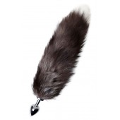 Серебристая металлическая анальная втулка с хвостом чернобурой лисы - размер S - ToyFa - купить с доставкой в Новошахтинске
