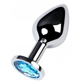 Серебристая конусовидная анальная пробка с голубым кристаллом - 8 см. - ToyFa - купить с доставкой в Новошахтинске