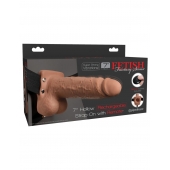 Кофейный перезаряжаемый вибрострапон 7  Hollow Rechargeable Strap-on with Balls - 20,3 см. - Pipedream - купить с доставкой в Новошахтинске