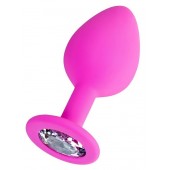 Розовая анальная втулка Brilliant с прозрачным кристаллом - 8 см. - ToyFa - купить с доставкой в Новошахтинске