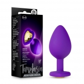 Фиолетовая анальная пробка Bling Plug Medium с золотистым стразом - 8,3 см. - Blush Novelties - купить с доставкой в Новошахтинске