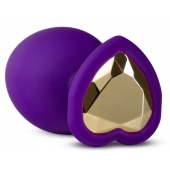 Фиолетовая анальная пробка Bling Plug Large с золотистым стразом - 9,5 см. - Blush Novelties - купить с доставкой в Новошахтинске