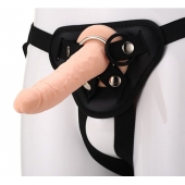 Телесный страпон на черных трусиках STRAP ON REAL DILDO - 20 см. - Dream Toys - купить с доставкой в Новошахтинске