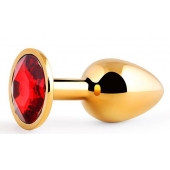 Золотистая анальная пробка с красным стразом - 7,2 см. - Anal Jewelry Plug - купить с доставкой в Новошахтинске