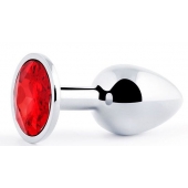 Серебристая анальная пробка с красным стразом - 7,2 см. - Anal Jewelry Plug - купить с доставкой в Новошахтинске