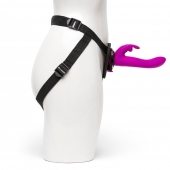 Лиловый страпон Rechargeable Vibrating Strap-On Harness Set - 17,6 см. - Happy Rabbit - купить с доставкой в Новошахтинске