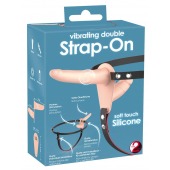 Телесный двойной вибрострапон с вибрацией Vibrating Double Strap-On - 15 см. - Orion - купить с доставкой в Новошахтинске