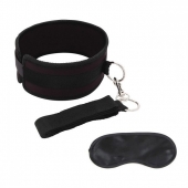 Черный ошейник с длинным поводком Collar and Leash Set - Lux Fetish - купить с доставкой в Новошахтинске
