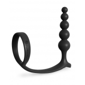 Черная анальная цепочка с эрекционным кольцом Ass-gasm Cockring Anal Beads - Pipedream - в Новошахтинске купить с доставкой