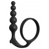 Черная анальная цепочка с эрекционным кольцом Ass-gasm Cockring Anal Beads - Pipedream - в Новошахтинске купить с доставкой