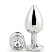 Серебристая анальная втулка с прозрачным кристаллом - 7,1 см. - Dream Toys - купить с доставкой в Новошахтинске