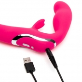 Ярко-розовый безремневой страпон Rechargeable Vibrating Strapless Strap-On - Happy Rabbit - купить с доставкой в Новошахтинске