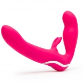 Ярко-розовый безремневой страпон Rechargeable Vibrating Strapless Strap-On - Happy Rabbit - купить с доставкой в Новошахтинске