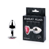 Серебристая анальная пробка с малиновым кристаллом-сердечком - 7 см. - Anal Jewelry Plug - купить с доставкой в Новошахтинске