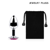 Серебристая анальная пробка с малиновым кристаллом - 7,2 см. - Anal Jewelry Plug - купить с доставкой в Новошахтинске