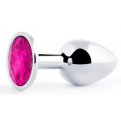 Серебристая анальная пробка с малиновым кристаллом - 7,2 см. - Anal Jewelry Plug - купить с доставкой в Новошахтинске