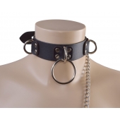 Черный кожаный ошейник Big Ring - Sitabella - купить с доставкой в Новошахтинске