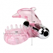 Розовое виброкольцо-дельфин с шипами - Baile - в Новошахтинске купить с доставкой