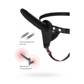 Черный страпон на ремнях с вагинальной пробкой - 15 см. - ToyFa - купить с доставкой в Новошахтинске