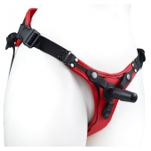 Красно-черный женский пояс с 2 способами крепления насадок и вагинальной пробкой - LOVETOY (А-Полимер) - купить с доставкой в Новошахтинске