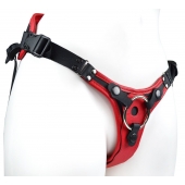 Красно-черный женский пояс с 2 способами крепления насадок и вагинальной пробкой - LOVETOY (А-Полимер) - купить с доставкой в Новошахтинске