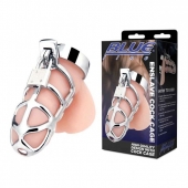 Серебристая металлическая клетка для члена с замком Enslave Cock Cage - BlueLine - купить с доставкой в Новошахтинске