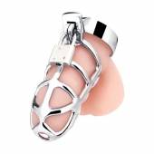 Серебристая металлическая клетка для члена с замком Enslave Cock Cage - BlueLine - купить с доставкой в Новошахтинске