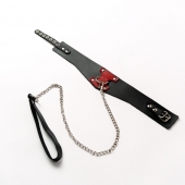 Черный широкий ошейник с красным декором и поводком - Crazy Handmade - купить с доставкой в Новошахтинске