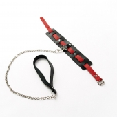 Черный ошейник с красным ремешком и поводком - Crazy Handmade - купить с доставкой в Новошахтинске