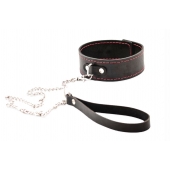 Черный широкий ошейник с красной строчкой и поводком - Crazy Handmade - купить с доставкой в Новошахтинске