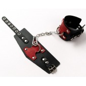 Черные кожаные оковы с красными вставками - Crazy Handmade - купить с доставкой в Новошахтинске