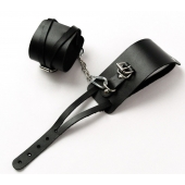 Черные кожаные оковы с креплением в виде веревочек - Crazy Handmade - купить с доставкой в Новошахтинске