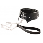 Черный ошейник-воротничок с металлическим поводком - Crazy Handmade - купить с доставкой в Новошахтинске