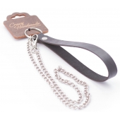 Серебристый металлический поводок с кожаной черной ручкой - 80 см. - Crazy Handmade - купить с доставкой в Новошахтинске