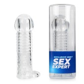 Прозрачная рельефная насадка-реалистик с петлей для мошонки - 13,5 см. - Sex Expert - в Новошахтинске купить с доставкой